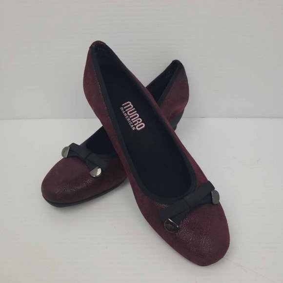 Munro American Womens Randa Heels Deep Wine Leather Textured Slip On Low 6 M New - Picture 2 of 16